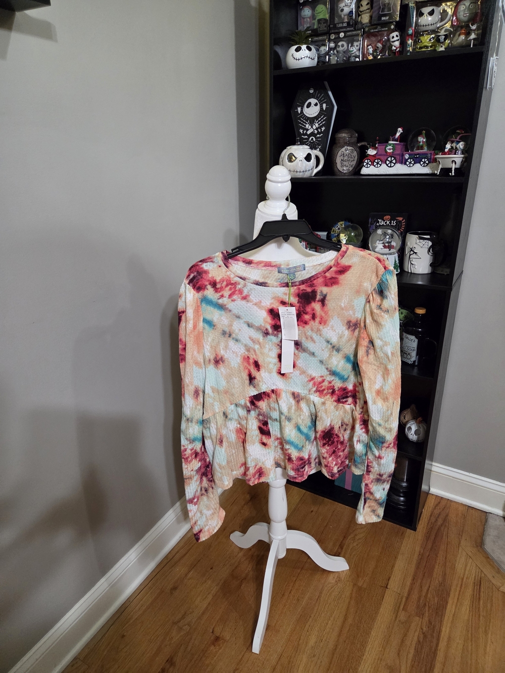 Good Luck Gem Multicolor Tie-Dye Peplum Long Sleeve Top